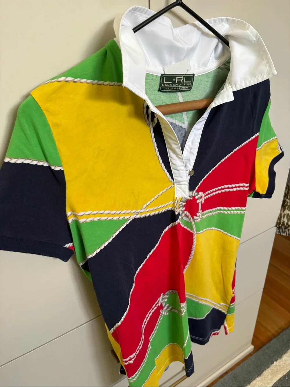 Vintage Ralph Lauren Active Multicolor Rope-Panel Polo Shirt - Picture 2 of 5
